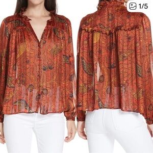 BA&SH Danila Ruffle Collar Pattern Top Size 6